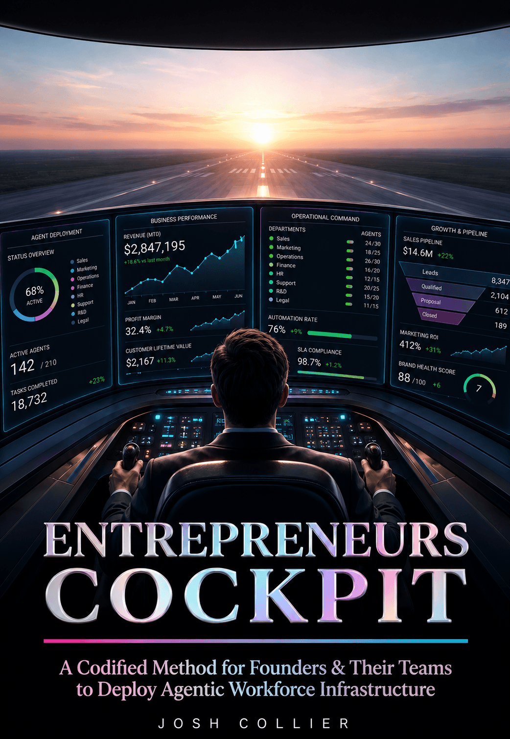 Entrepreneur’s Cockpit by Josh Collier, featuring a founder at the controls of an AI-powered business
